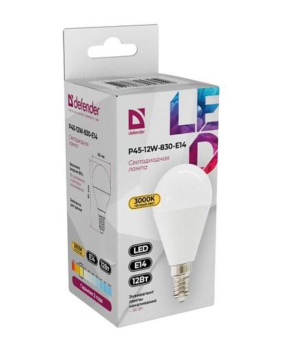 Defender Лампочка светодиодная P45-12W-830-E14 шар, 3000 К, теплый белый, 1 шт. фото 1
