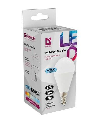 Defender Лампочка светодиодная P45-12W-840-E14 шар, 4000 К, нейтральный белый, 1 шт. фото 1