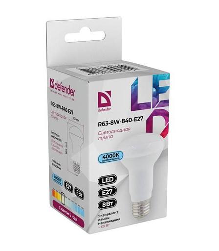 Defender Лампочка светодиодная R63-8W-840-E27 рефлектор, 4000 К, нейтральный белый фото 1