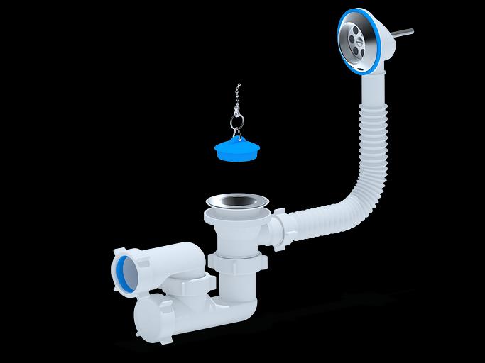Сифон для ванны АНИ 1 1/2'X40 с выпуском и переливом регулируемый фото 1