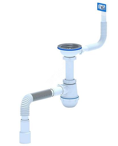 Сифон для мойки АНИ Грот 3 1/2'X40 с гибким переливом мойки и гибкой трубой 40х40/50 фото 1