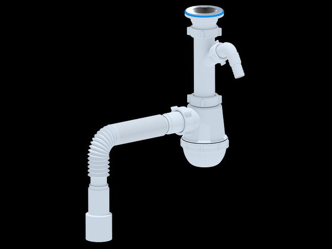 Сифон для мойки АНИ Грот 1 1/2'X40 с отводом для стиральной машины с гибкой трубой 40х40/50 фото 1