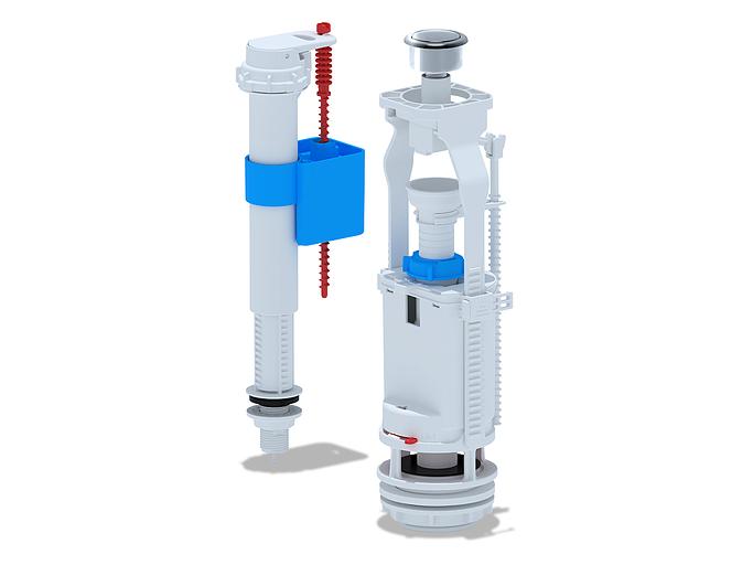 Набор для бачка унитаза с нижней подводкой 1/2' с пластиковым щтуцером кнопка хром фото 1