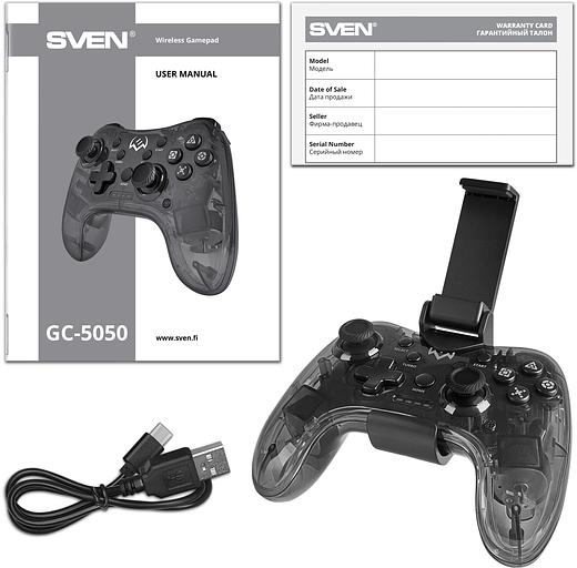 Геймпад Sven GC-5050 черный Bluetooth Беспроводной виброотдача обратная связь (в компл.:держатель для смартфона/кабель USB) (SV-016029) фото 9