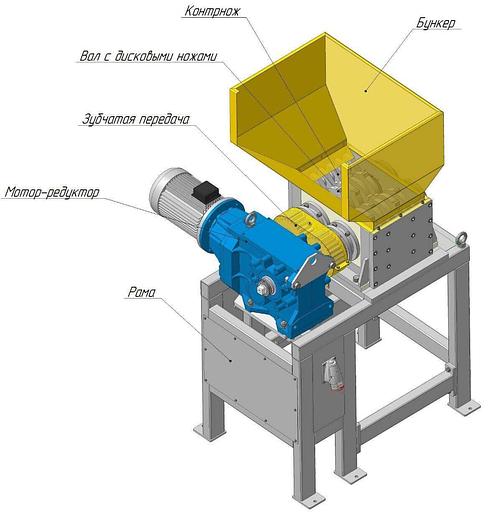 Шредер промышленный двухвальный с транспортёром выдачи фото 3