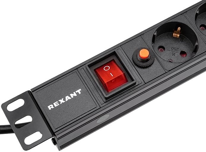 Блок распределения питания для 19" шкафов, горизонтальный, 8 розеток СЕЕ 7/4, 16A, выкл, алюм корп, шнур 2м, вилка СЕЕ 7/7 REXANT фото 2