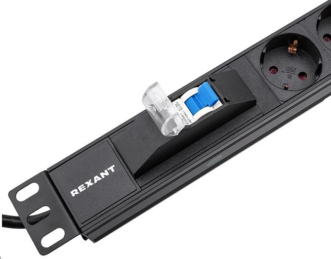 Блок распределения питания для 19" шкафов, горизонтальный, 6 розеток СЕЕ 7/4, 16A, автомат защиты, алюм корп, шнур 2м, вилка СЕЕ 7/7 REXANT фото 2