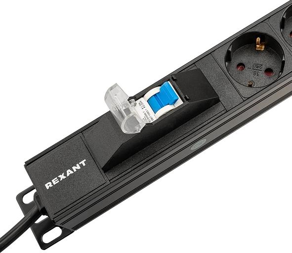 Блок распределения питания для 19" шкафов, вертикальный, 20 розеток СЕЕ 7/4, 16А, автомат защиты, алюм корп, шнур 2м, вилка СЕЕ 7/7 REXANT фото 2