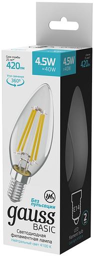 Лампа светодиодная Gauss Basic 1031215 4.5Вт цок.:E14 свеча 220B 4100K св.свеч.бел.нейт. (1 шт.) фото 4
