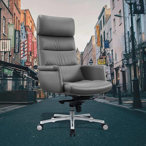 Кресло руководителя Cactus CS-LGR-DUBLIN темно-серый сиденье темно-серый кожа крестов. алюминий фото 6