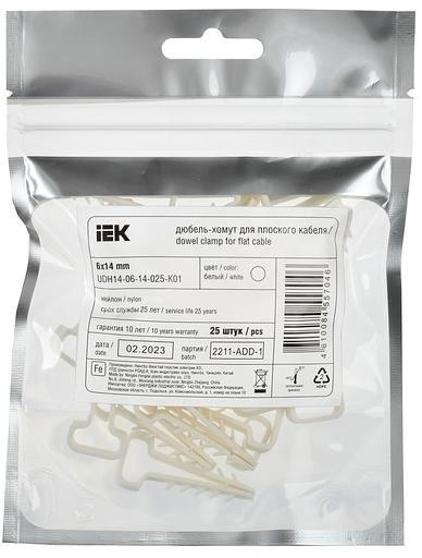 Дюбель-хомут 6х14мм для плоского кабеля нейлон белый (25шт/упак) IEK фото 2