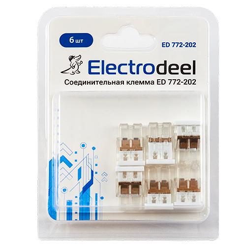 Клемма соединительная 2-контактная Elеctrodeel ED 772-202-b6, сечение 0,5-2,5 мм2, 24А/450В (упаковка 6 штук) фото 2