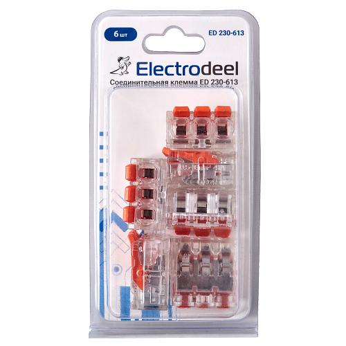 Клемма соединительная 3-контактная Elеctrodeel ED 230-613-b6, сечение 0,5-6,0 мм2, 41А/450В (упаковка 6 штук) фото 4