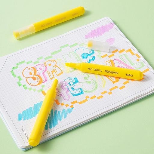Текстовыделитель Deli EU12S-YL скошенный пиш. наконечник 1-5мм желтый коробка картонная фото 2