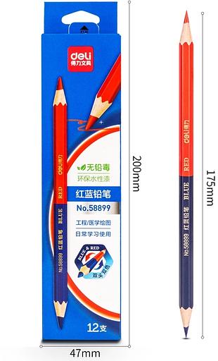 Карандаши цв. Deli 58899 двухцвет. 2.4мм шестигран. красный/синий 2цв. карт.уп. (5шт) фото 2