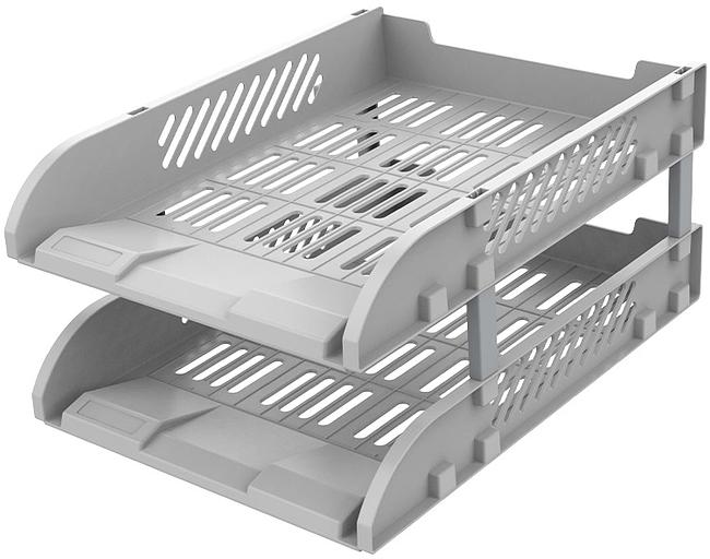 Лоток горизонтальный Deli E9212 GREY E9212 сборный для бумаг 325x241x155мм серый пластик (упак.:2шт) пластиковый пакет фото 1