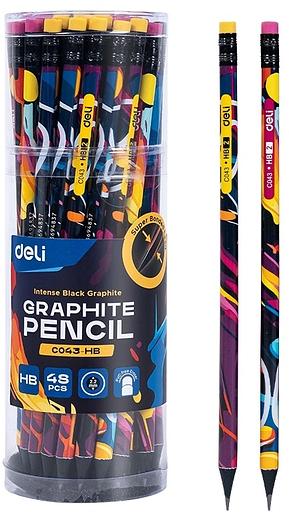 Карандаш ч/г Deli EC043-HB 2.2мм HB кругл. липа ассорти Paint Texture ластик фото 1