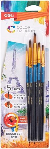 Набор кистей Deli EC406 синтетика (наб.5шт) синт.кругл.№1,3,5/синт.плос.№5,8 фото 1