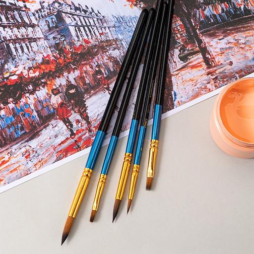 Набор кистей Deli EC406 синтетика (наб.5шт) синт.кругл.№1,3,5/синт.плос.№5,8 фото 2