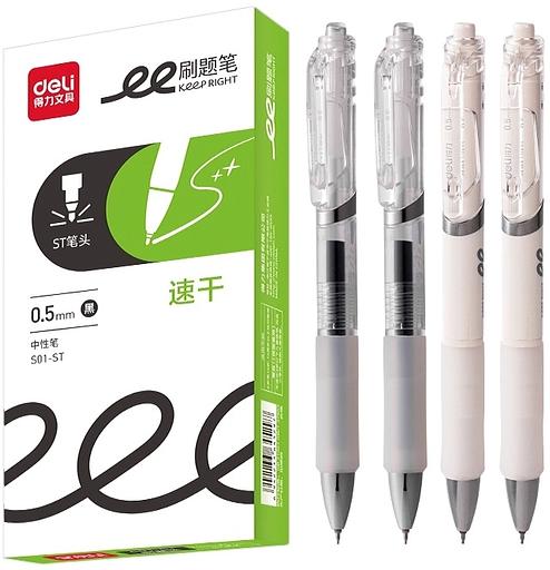 Ручка гелев. автоматическая Deli S01-ST ассорти d=0.5мм черн. черн. карт.уп. резин. манжета фото 1