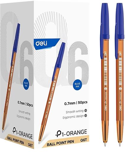 Ручка шариков. Deli P1 (EQ6T) оранжевый/синий d=0.7мм син. черн. карт.уп. фото 1