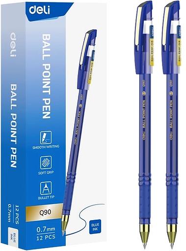 Ручка шариков. Deli EQ90 синий/золотистый d=0.7мм син. черн. карт.уп. резин. манжета чернила пониженной вязкости фото 1