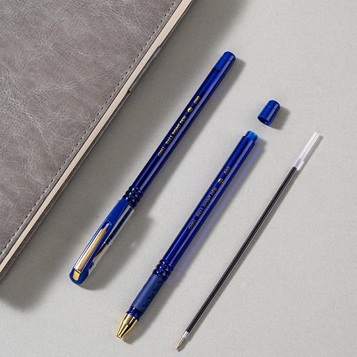 Ручка шариков. Deli EQ90 синий/золотистый d=0.7мм син. черн. карт.уп. резин. манжета чернила пониженной вязкости фото 4