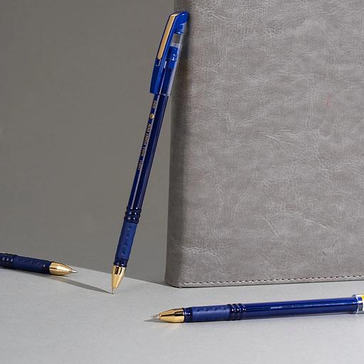 Ручка шариков. Deli EQ90 синий/золотистый d=0.7мм син. черн. карт.уп. резин. манжета чернила пониженной вязкости фото 6