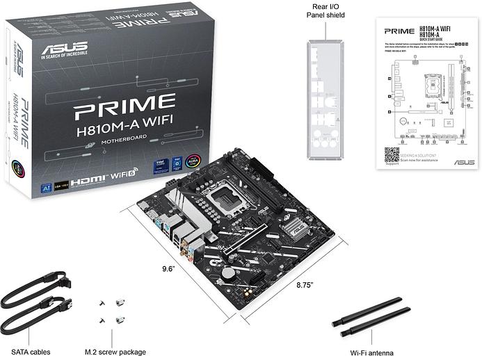 Материнская плана ASUS PRIME H810M-A WIFI, LGA1700, B810, 2*DDR5, 4*SATA, 2*M.2, 2*USB 3.2, 4*USB 2.0, 1*PCIx16, 1*PCIx1, HDMI+DP, mATX; 90MB1KJ0-M0EAY0 фото 8