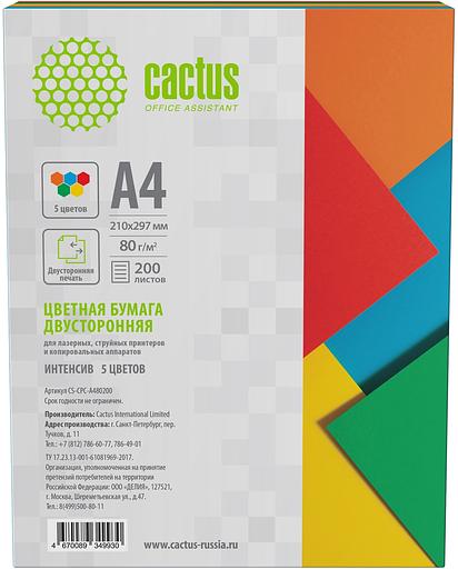 Бумага Cactus CS-CPC-A480200 A4/80г/м2/200л./радуга интенсив (5цветов) фото 2
