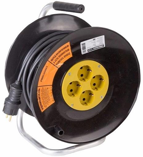 Удлинитель силовой PROconnect PROFESSIONAL (11-7613) 3x2.5кв.мм 4розет. 30м ПВС 16A катушка черный фото 1