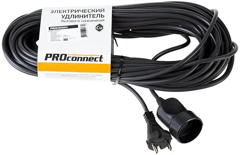 Удлинитель силовой PROconnect PROc-Uc (11-7115) 2x0.75кв.мм 1розет. 20м ПВС 6A без катушки черный фото 1