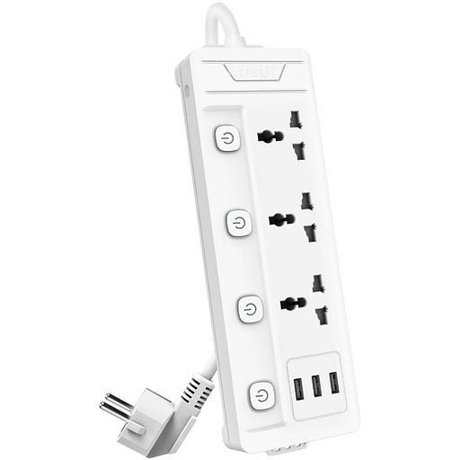 Сетевой фильтр универсальный Deli ET410/ 3розетки + 3USB, 2 м фото 1