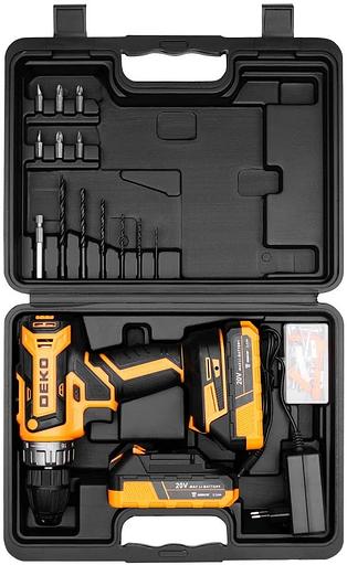 Аккумуляторная дрель-шуруповерт DEKO GCD20DU PRO в кейсе + набор 63 инструмента для дома, 20В, 2х3.0Ач [083-1039] фото 4