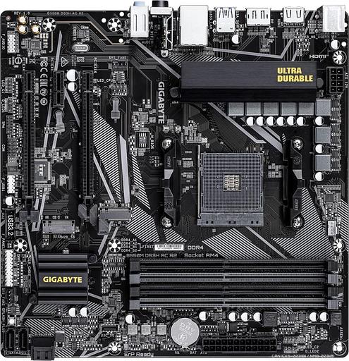 Материнская плата Gigabyte B550M DS3H AC R2 Soc-AM4 AMD B550 4xDDR4 mATX AC`97 8ch(7.1) GbLAN RAID+HDMI+DP фото 1