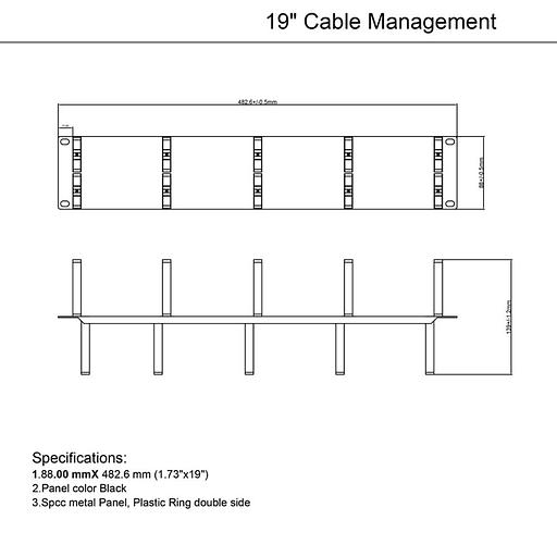 Кабельный организатор с пластиковыми кольцами Hyperline CM-2U-PL-DBL, двухсторонний, 19", 2U фото 2