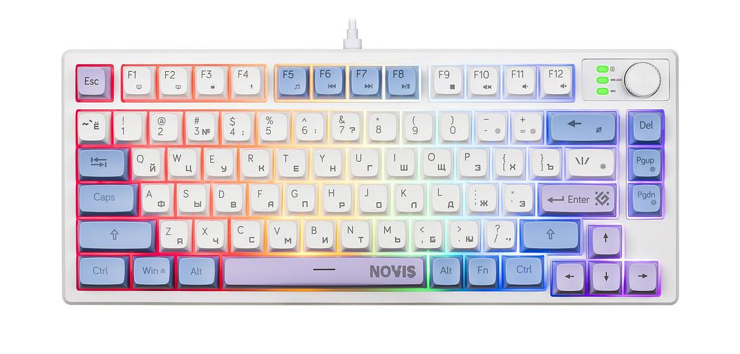 Defender Игровая клавиатура проводная Novis GK-318 RU,бел/гол,80кн+FN,радуж,1.5м фото 1
