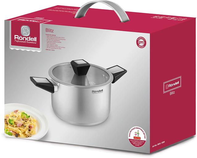 Кастрюля Rondell Blitz RDS-1890 5.2л. d=24см (с крышкой) стальной фото 5