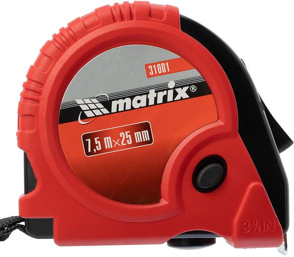 Рулетка строительная Matrix Rubber дл.полотна 7.5м изм.шкала в см зацеп простой красный/черный (31001) фото 4