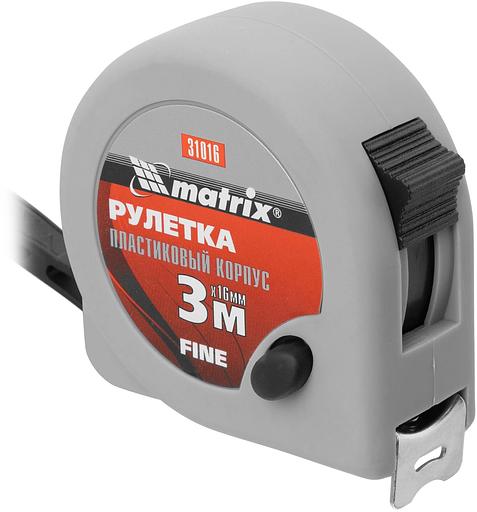 Рулетка строительная Matrix Fine дл.полотна 3м изм.шкала в см зацеп простой серый (31016) фото 1