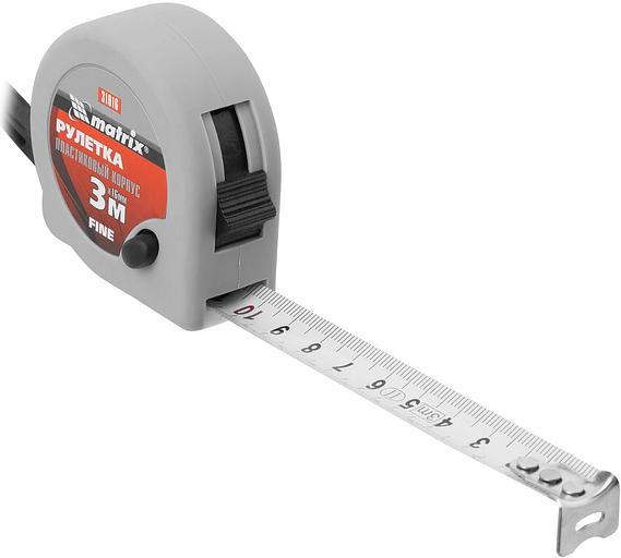 Рулетка строительная Matrix Fine дл.полотна 3м изм.шкала в см зацеп простой серый (31016) фото 2
