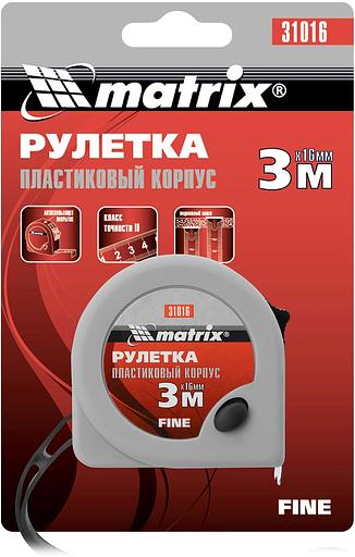 Рулетка строительная Matrix Fine дл.полотна 3м изм.шкала в см зацеп простой серый (31016) фото 6
