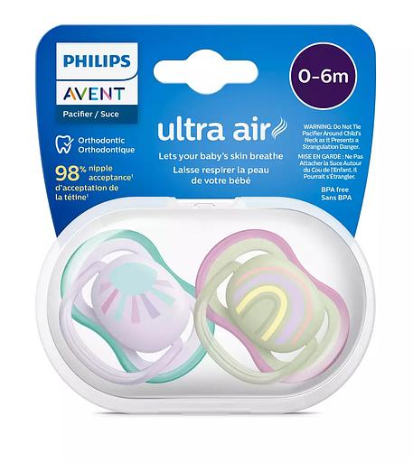Пустышка ultra air, солнышко/радуга, для девочек, 0-6 мес., 2 шт. Philips Пустышка ultra air, солнышко/радуга, для девочек, 0-6 мес., 2 шт. (SCF085/59) фото 1