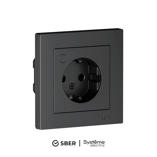 ATLASDESIGN SMART РОЗЕТКА с заземл., со шт., Zigbee, L+N, 16А, мех., КАРБОН фото 1