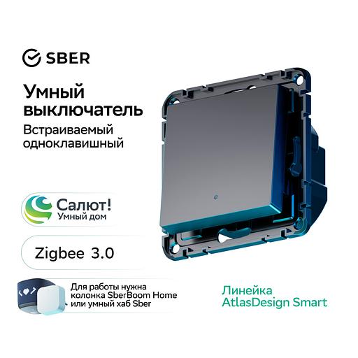 ATLASDESIGN SMART 1-кл. ВЫКЛЮЧАТЕЛЬ с подсв., Zigbee, сх.1, L+N, 10А, мех., КАРБОН фото 10