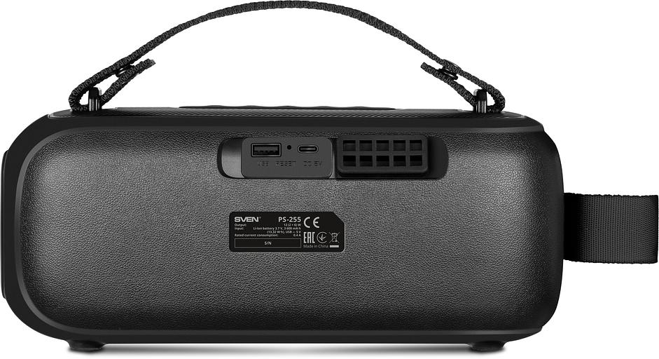 SVEN PS-255, черный (12 Вт, Bluetooth, FM, USB, караоке микрофон, 3600мА*ч) фото 5