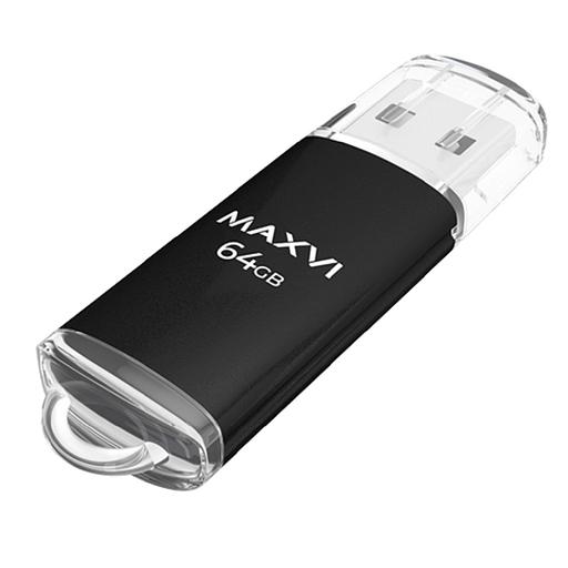 Maxvi USB Drive 64GB MP black, монолит с колпачком, металл + ABS пластик, USB 2.0 фото 1
