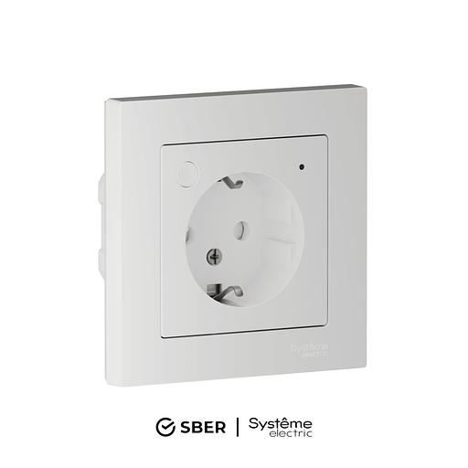 ATLASDESIGN SMART РОЗЕТКА с заземл., со шт., Zigbee, L+N, 16А, мех., БЕЛЫЙ фото 1