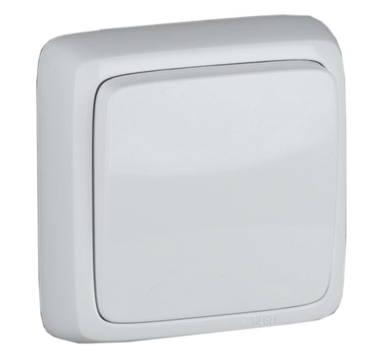 Переключатель одноклавишный наружный с изоляционной пластиной белый 10А фото 1