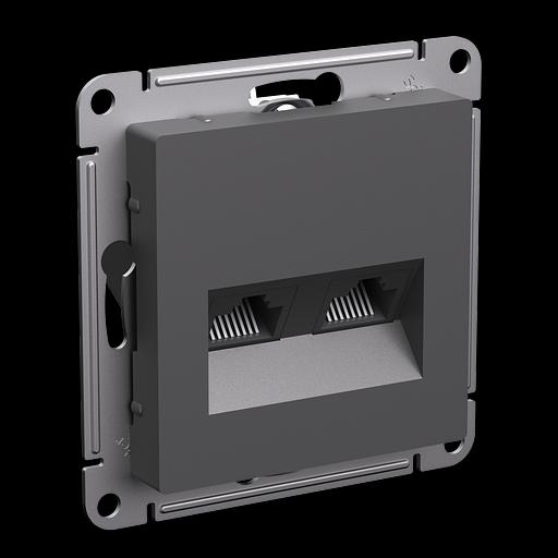 ATLASDESIGN РОЗЕТКА двойная компьютерная RJ45+RJ45, кат.5Е, механизм, БАЗАЛЬТ фото 2